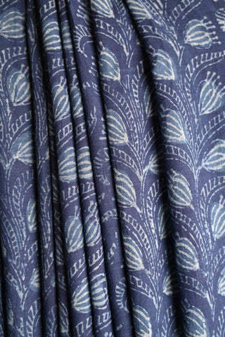 Indigo Soft Cotton Saree with Floral Vines