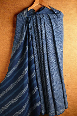 Indigo Cotton Saree with Contemporary Patterns