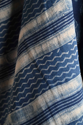 Indigo Cotton Saree with Lotus Buds