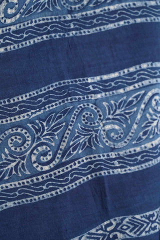 Indigo Cotton Saree with Flower Buds