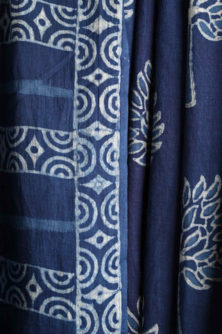 Indigo Cotton Saree with Trees