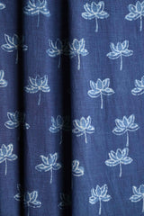 Indigo Cotton Saree with Lotus Blooms