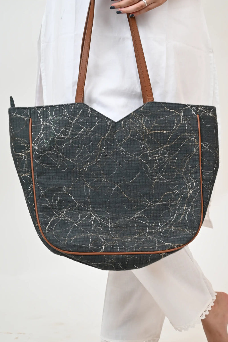 Charcoal Silk Jute Handbag