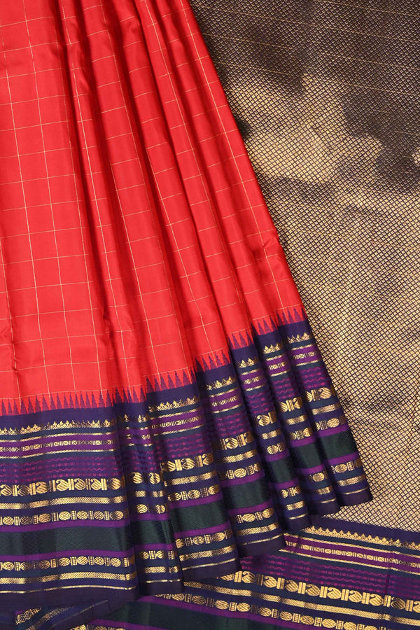 Red and Blue Kanchipuram Handloom Silk saree