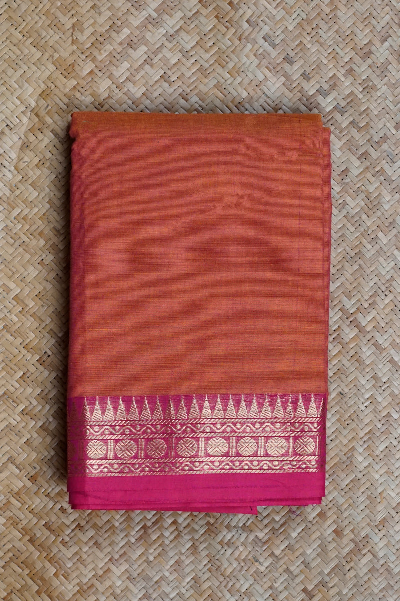 Orange & Pink Cotton Chettinad Saree