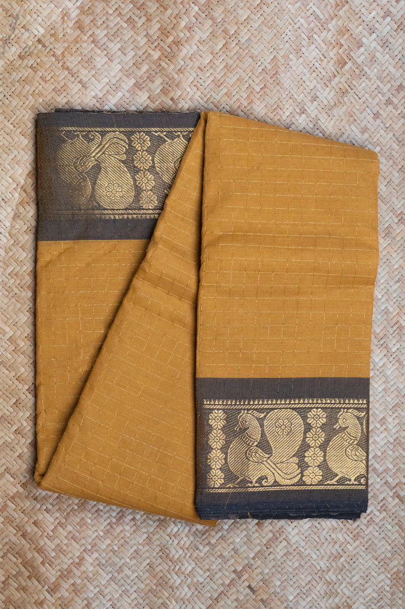 Golden Beige Cotton Chettinad Saree