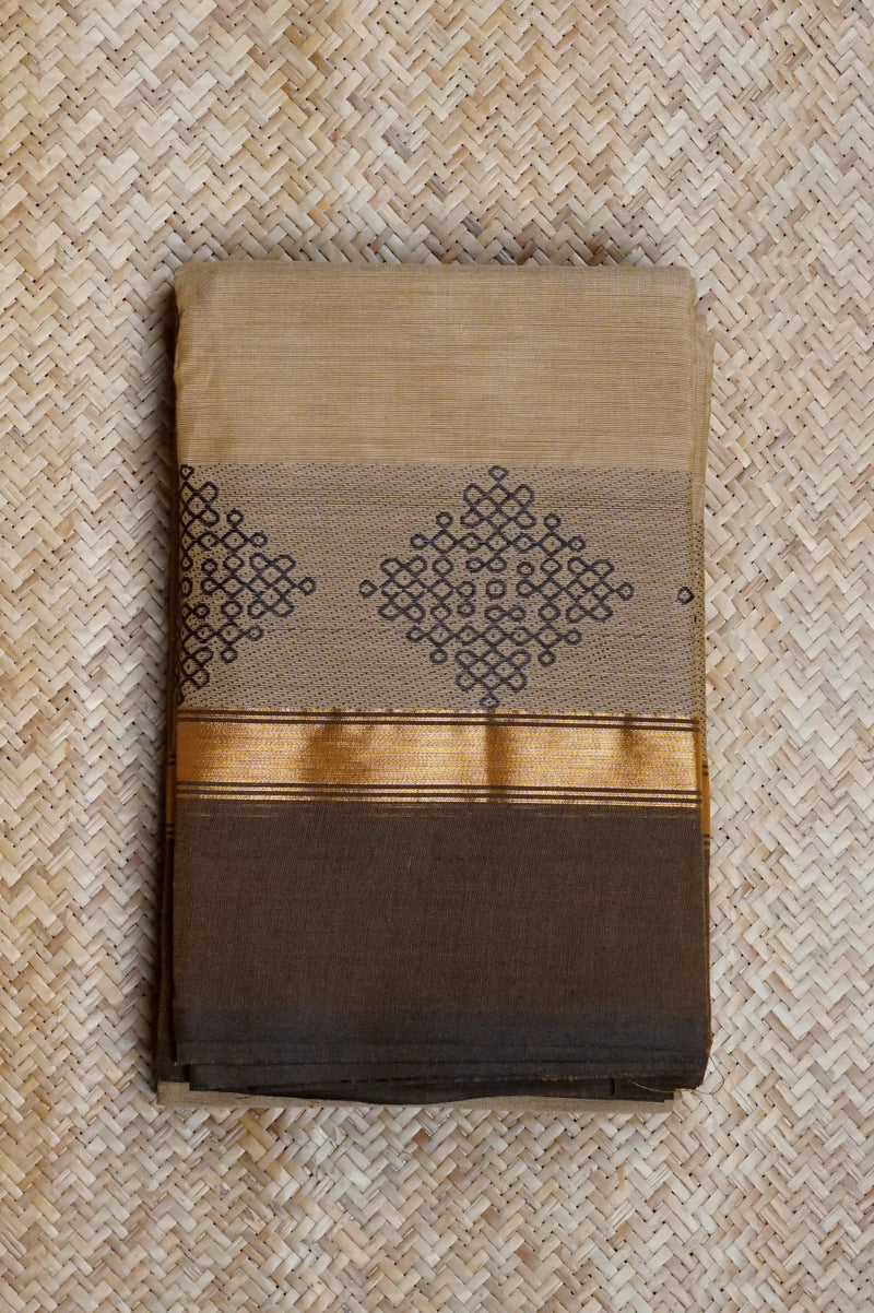 Beige Cotton Chettinad Saree