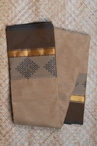 Beige Cotton Chettinad Saree