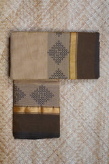 Beige Cotton Chettinad Saree