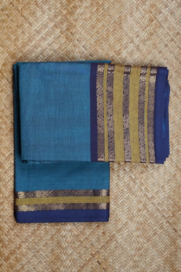 Blue Cotton Chettinad Saree