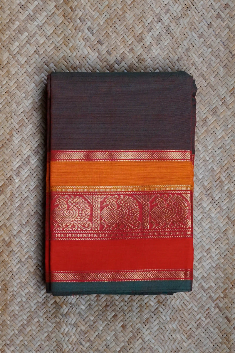 Green & Red Cotton Chettinad Saree