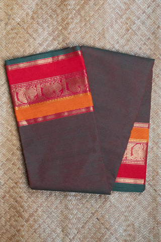 Green & Red Cotton Chettinad Saree