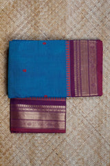 Peacock Blue Cotton Chettinad Saree