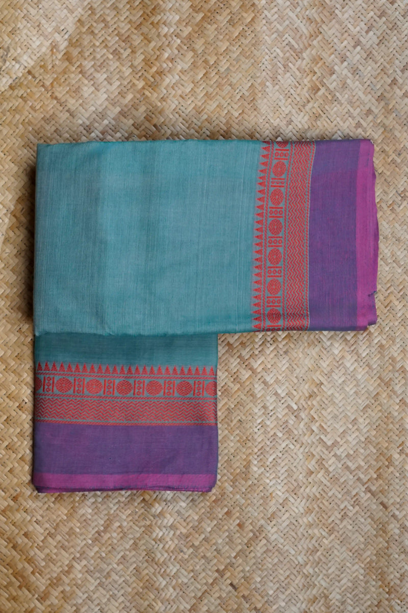 Sea Green Cotton Chettinad Saree