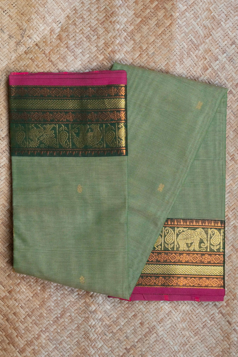 Green Cotton Chettinad Saree