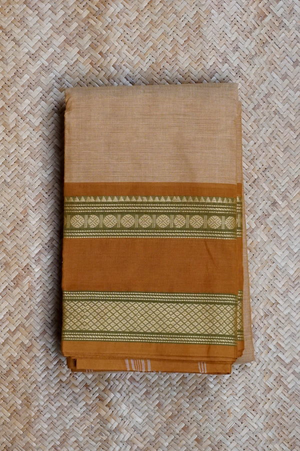 Beige Cotton Chettinad Saree