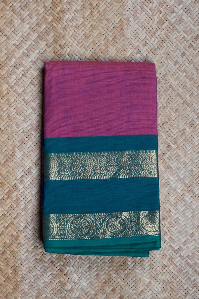 Pink & Blue Cotton Chettinad Saree