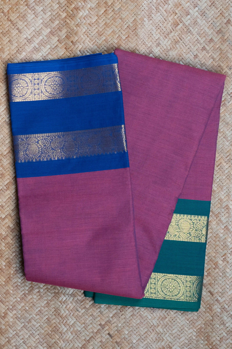 Pink & Blue Cotton Chettinad Saree