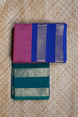 Pink & Blue Cotton Chettinad Saree