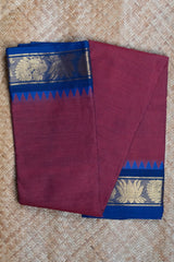 Maroon & Blue Cotton Chettinad Saree