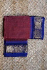 Maroon & Blue Cotton Chettinad Saree