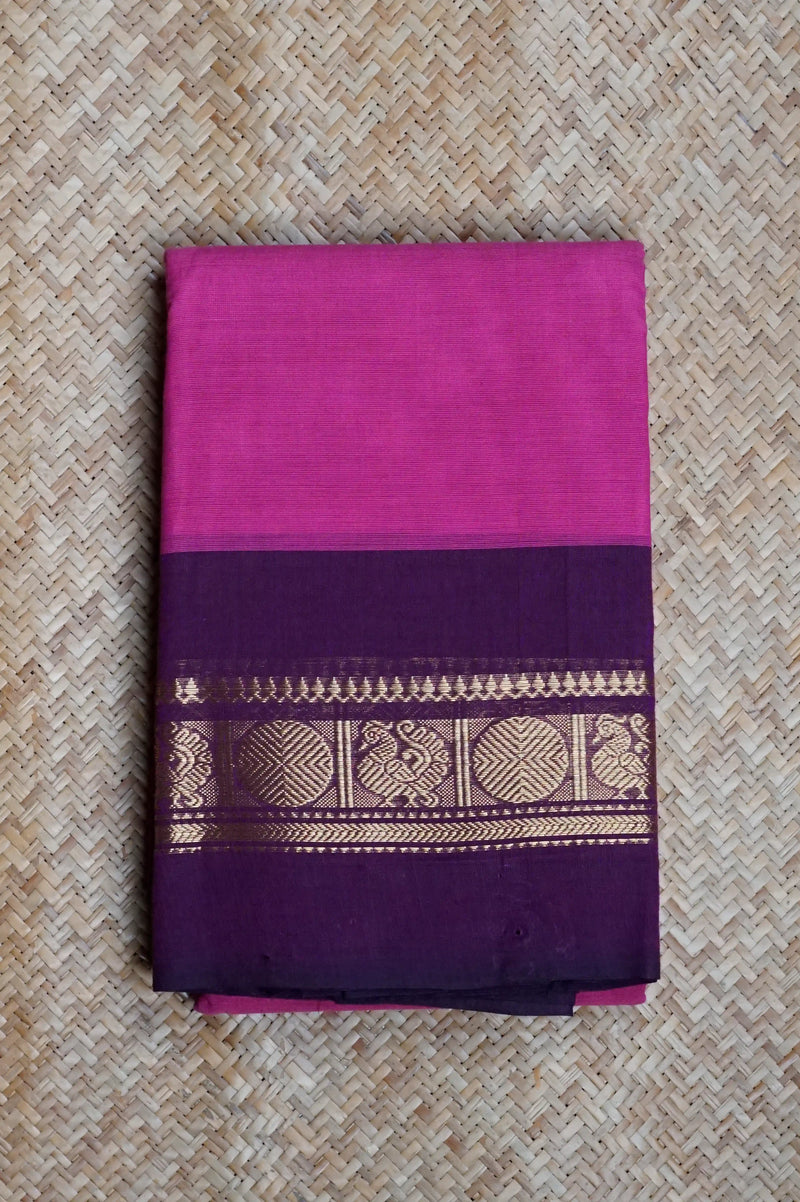 Pink & Wine Cotton Chettinad Saree