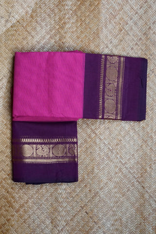 Pink & Wine Cotton Chettinad Saree