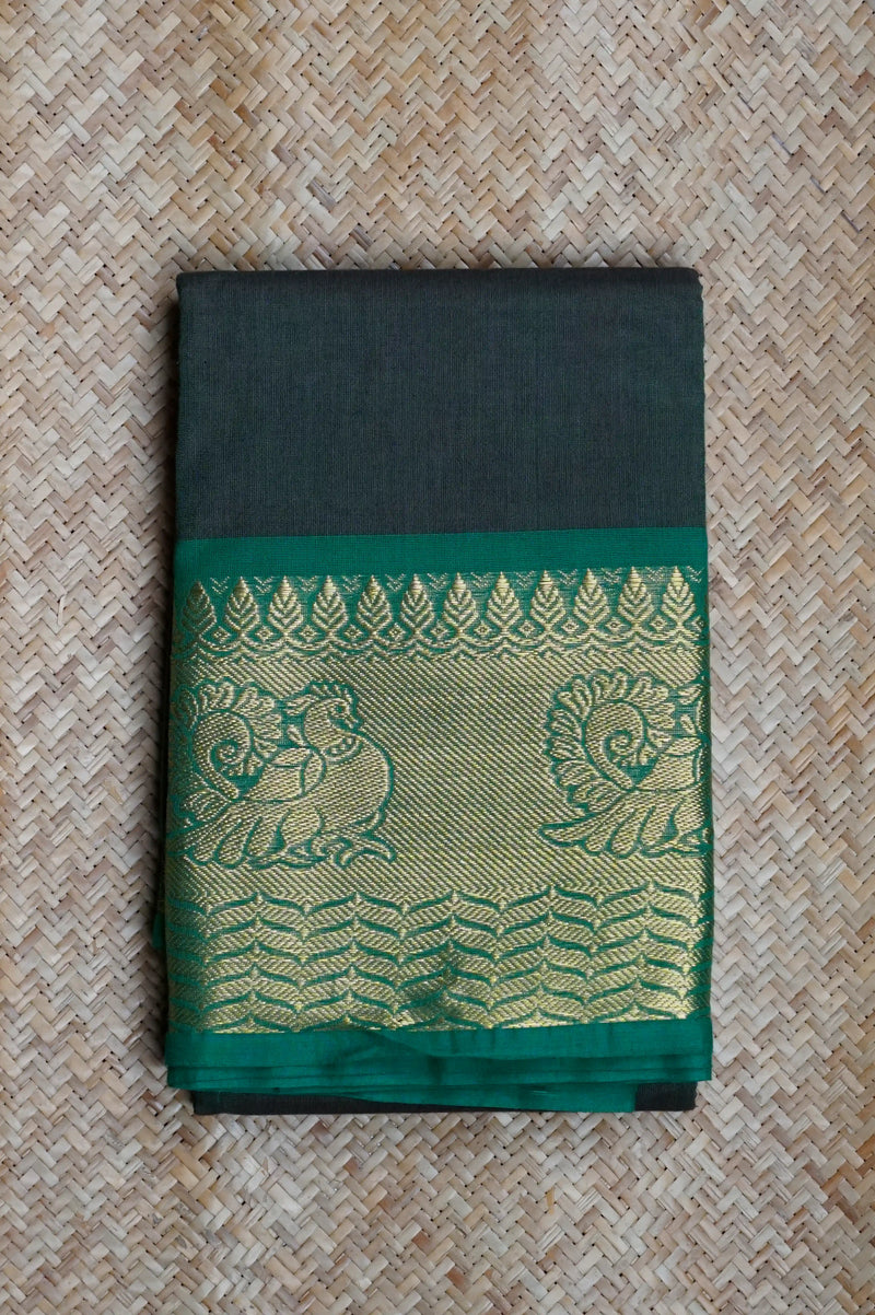 Bottle Green Cotton Chettinad Saree