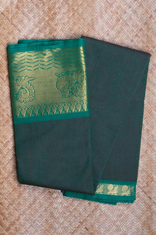 Bottle Green Cotton Chettinad Saree