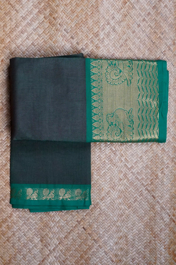 Bottle Green Cotton Chettinad Saree