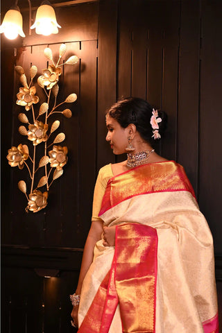 Off-White & Red Kanchipuram Saree