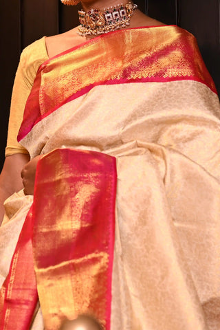 Off-White & Red Kanchipuram Saree