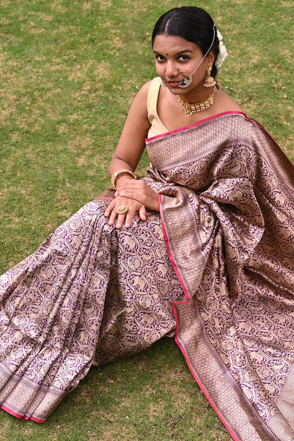 Purple Gold Banarasi Saree