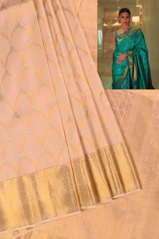 Royal Radiance: Cream Kanchipuram Silk Saree (inspired by Alia Bhatt's Saree)