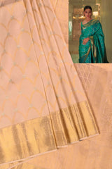Royal Radiance: Cream Kanchipuram Silk Saree (inspired by Alia Bhatt's Saree, Made to Order)