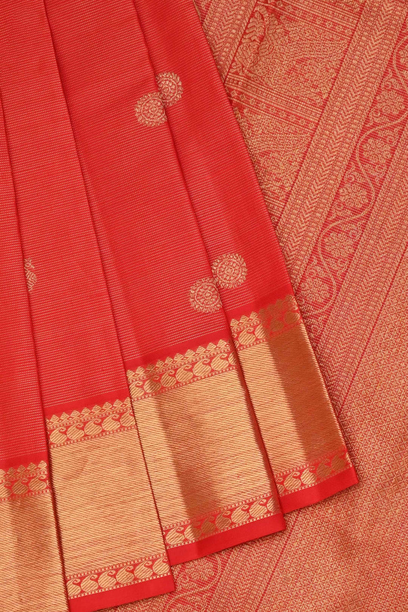 Red and Gold Kanchipuram Handloom Silk Saree with contrast Green Blouse