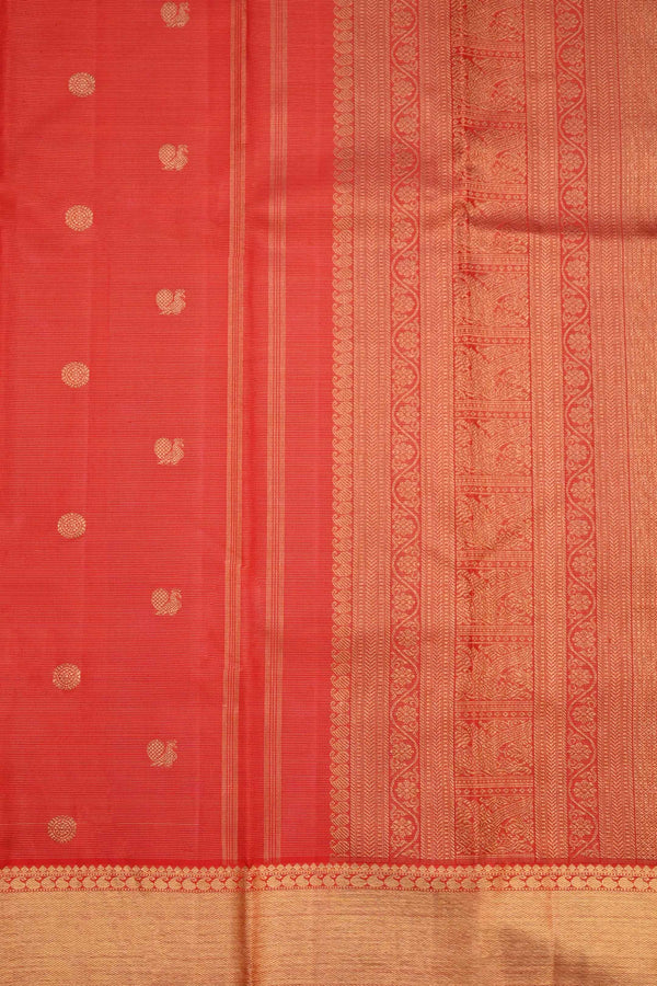 Red and Gold Kanchipuram Handloom Silk Saree with contrast Green Blouse
