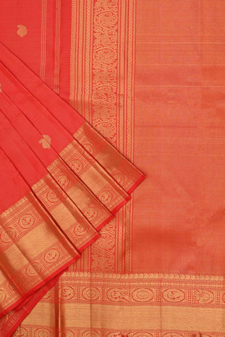 Red Kanchipuram Silk Saree in Vaira Oosi with Peacock Motifs