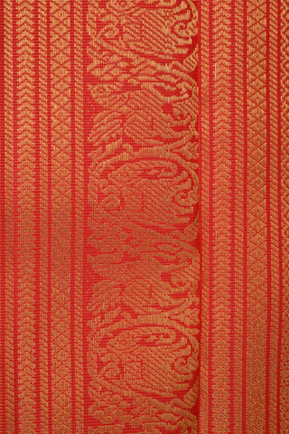 Red Kanchipuram Silk Saree in Vaira Oosi with Peacock Motifs