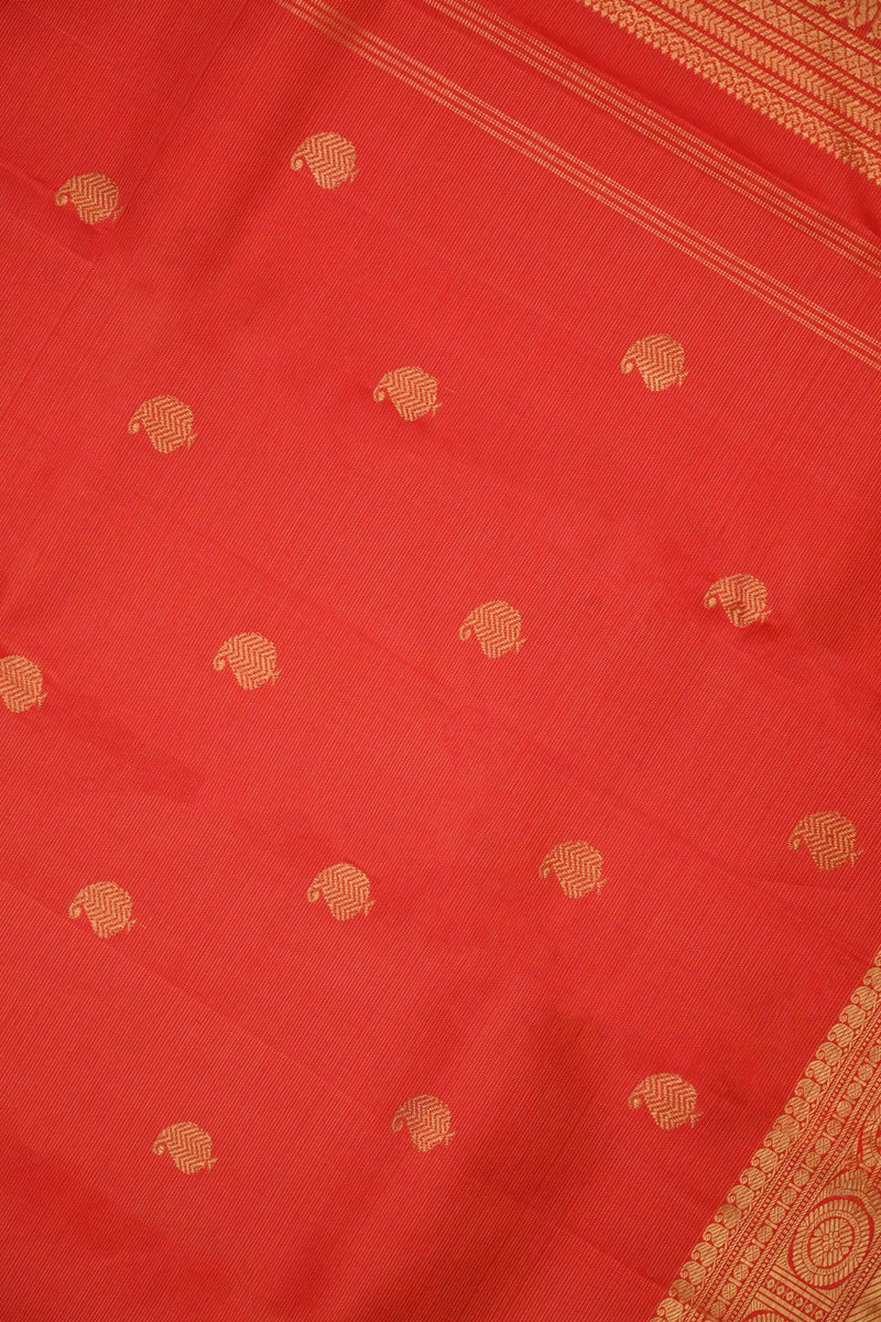 Red Kanchipuram Handloom Silk saree with peacock motifs
