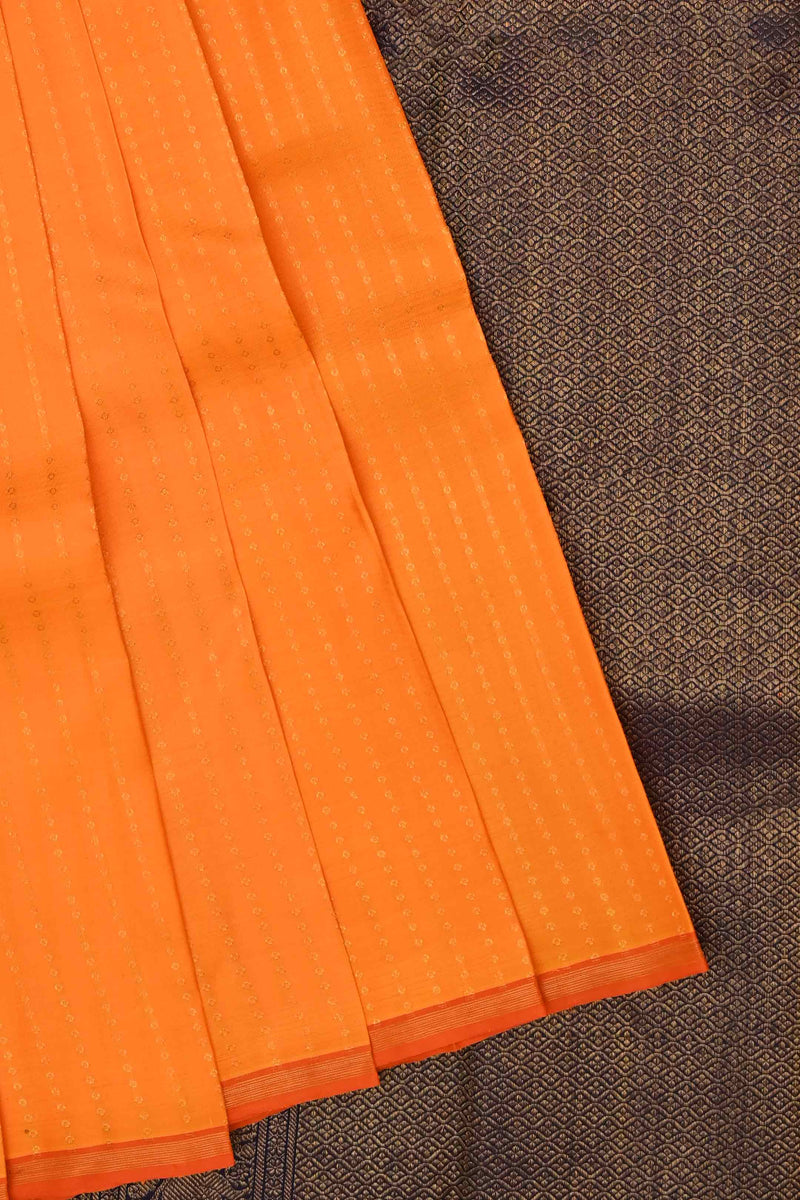 Dual Tone Yellow-Orange and Blue Kanchipuram Handloom Silk saree
