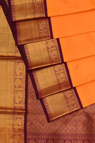 Dual Tone Orange-Yellow n Purple Kanchipuram Handloom Silk saree