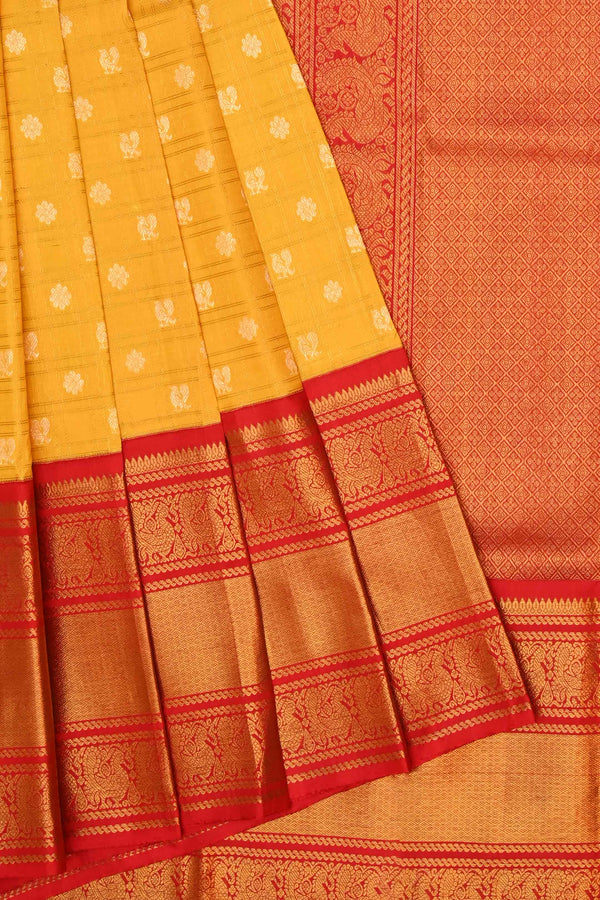 Yellow and Red Kanchipuram Handloom Silk saree