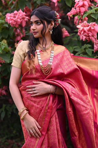 Rani Pink Kanchipuram Handloom Silk saree