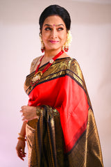 Red and Black Kanchipuram Handloom Silk saree