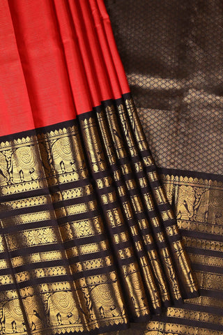 Red and Black Kanjivaram Pure Silk Saree