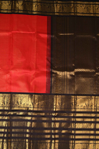 Red and Black Kanjivaram Pure Silk Saree