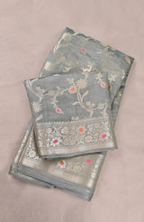 Grey soft Banarasi Saree