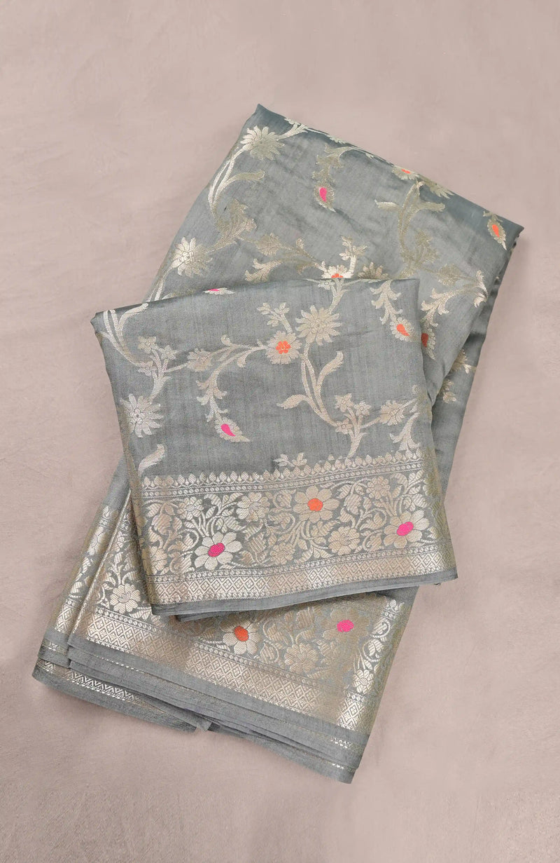 Grey soft Banarasi Saree