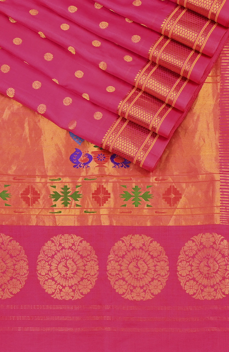 Rani Pink Paithani Pure Silk Saree